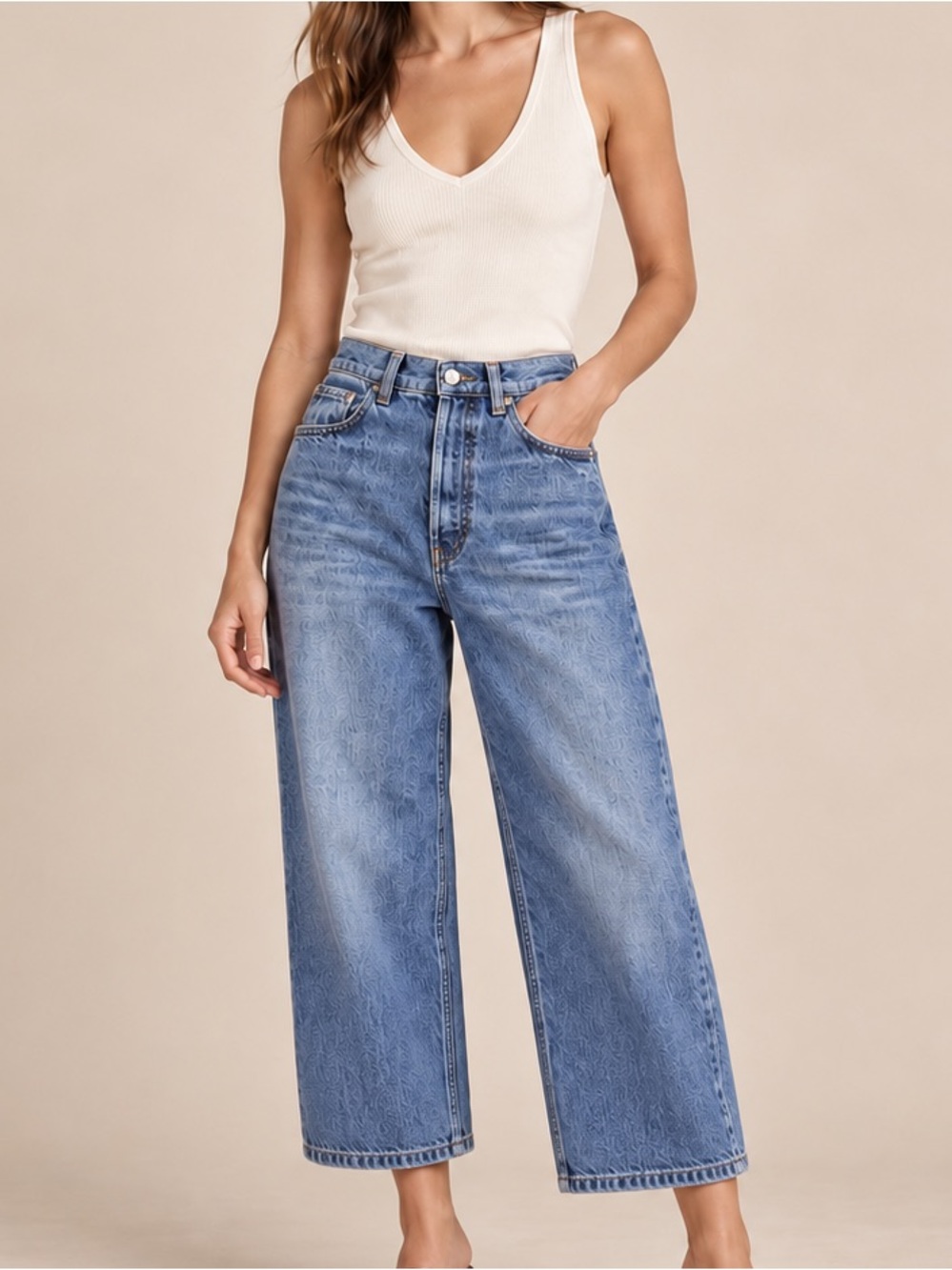 ANINE BING Wide Leg Jeans Size 24 Medium Blue Button Fly Organic Cotton